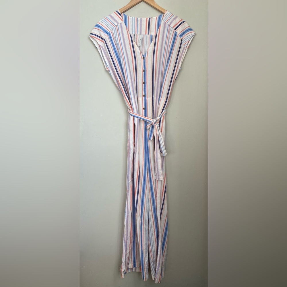 Pepe Jeans Querina Linen Blend Striped Wide Leg Jumpsuit XS Boho Coastal Summer - Picture 2 of 13